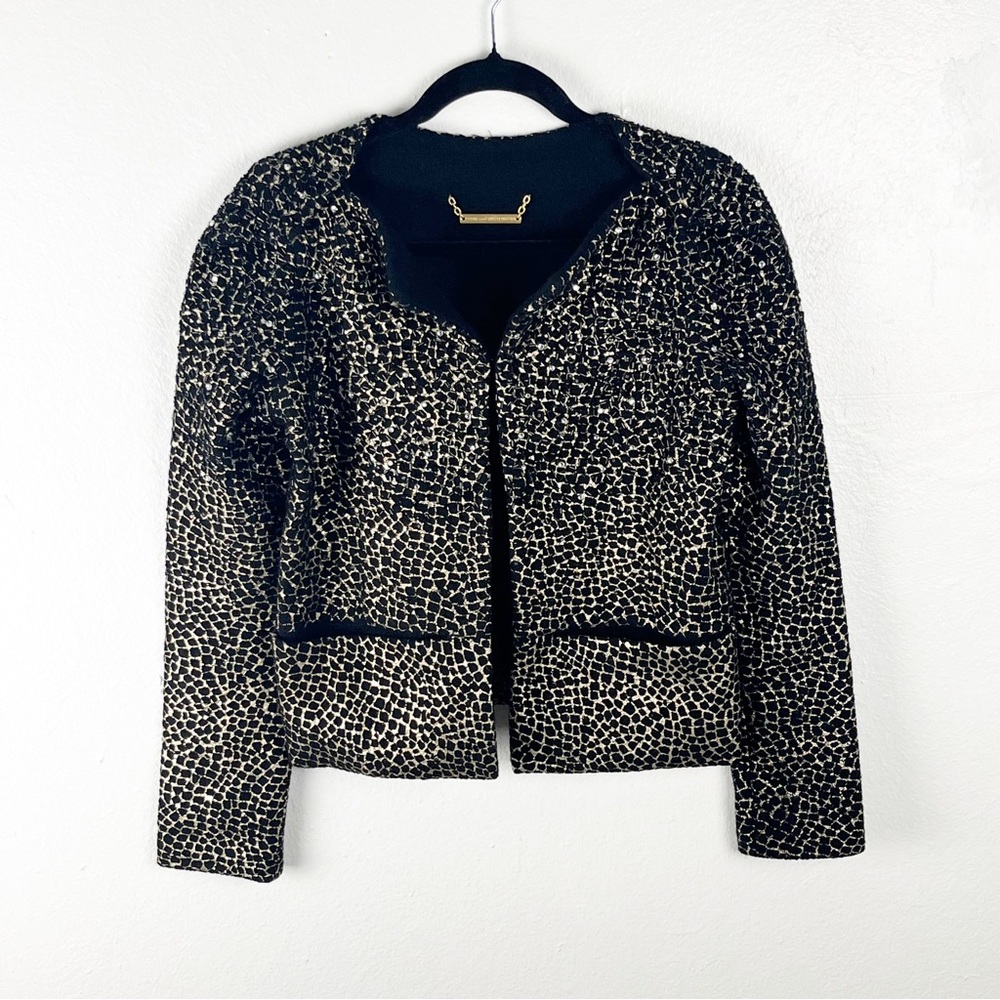 DIANE von FURSTENBERG 100% Wool Beaded Crystal Accents Collarless Jacket Small